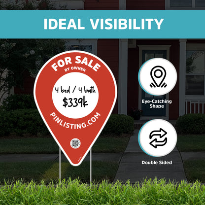 For Sale by Owner Sign + QR Listing + Stakes Bundle For House or Land