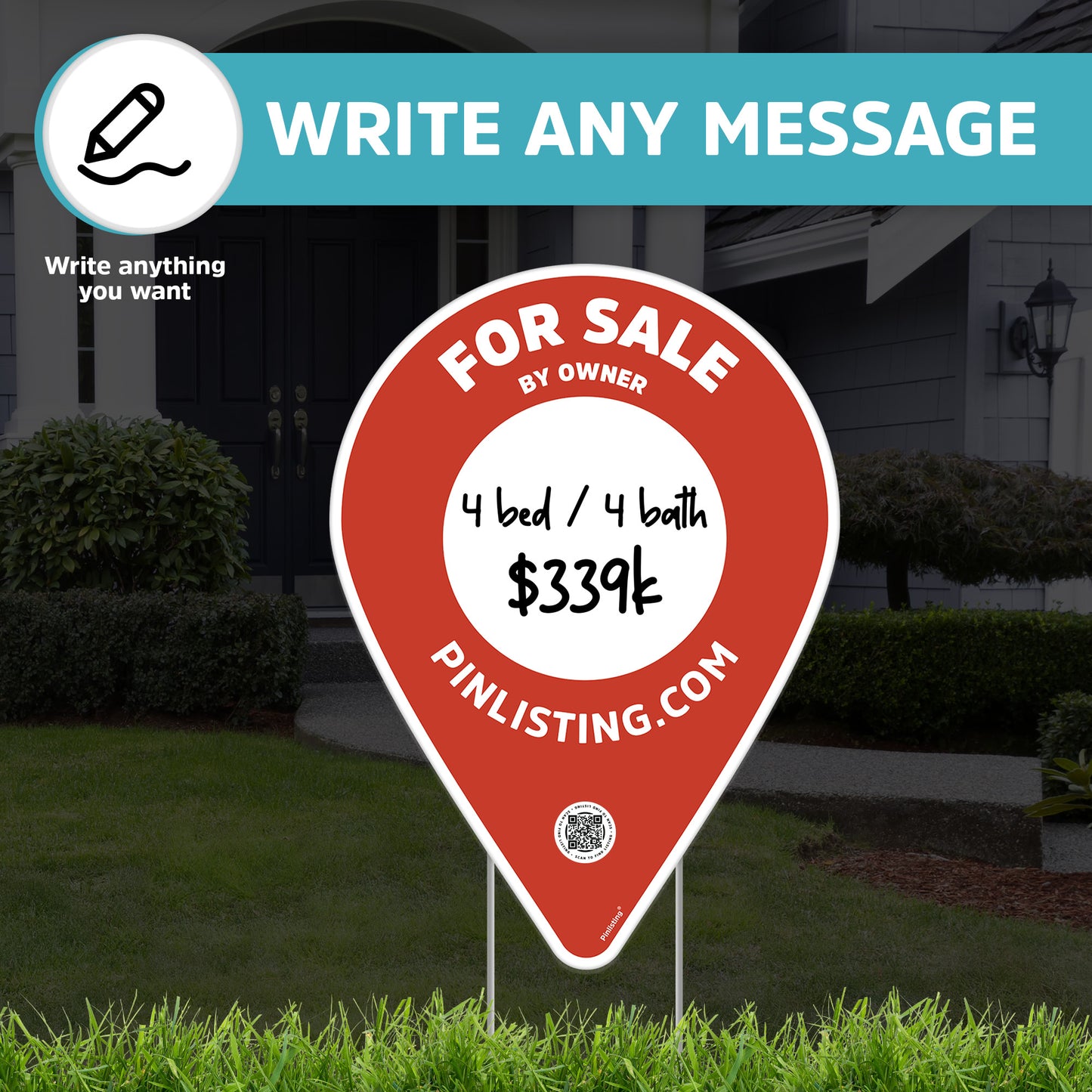 For Sale by Owner Sign + QR Listing + Stakes Bundle For House or Land