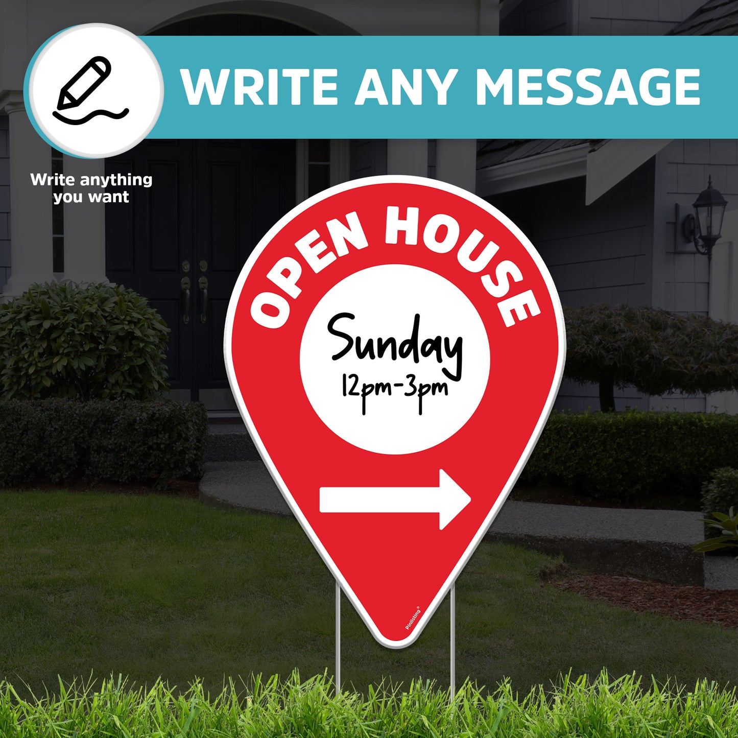 Open House Signs + Metal Stakes – Directional Yard Sign, Double-Sided (5 Pack)